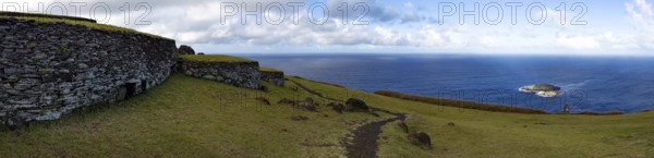 Easter Island, Rapa Nui. Ceremonial Orongo Villadge on Rano Kau volcano