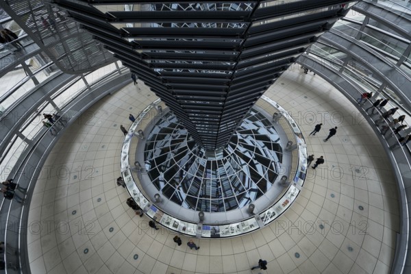 Interior of German Reichstag Parliament glass structure building