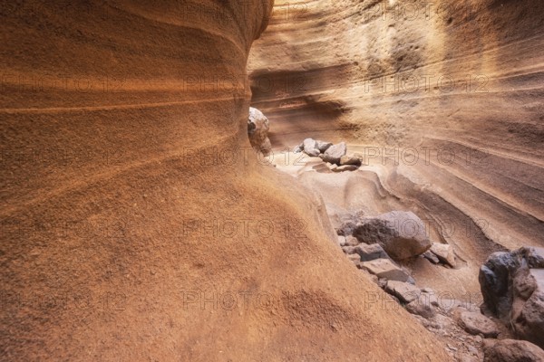 Scenic limestone canyon, Barranco de las Vacas in Gran Canaria, Canary islands Spain