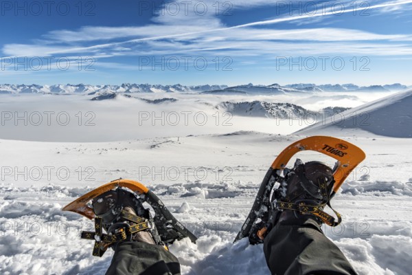 Fantastic snowshoe tour on the Hochgrat at the Nagelfluhkette in Allgau, Bavaria