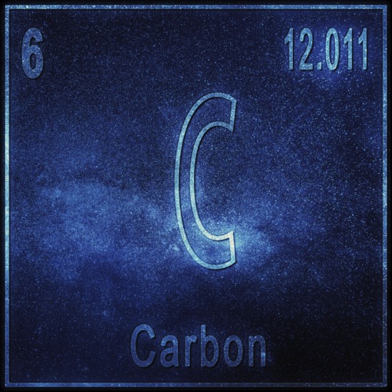 Carbon chemical element, Sign with atomic number and atomic weight, Periodic Table Element
