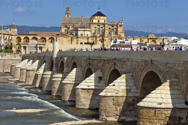 Spain, Andalusia. The Mezquita in Cordoba. Romanesque bridge and Mezquita Austria, Europe