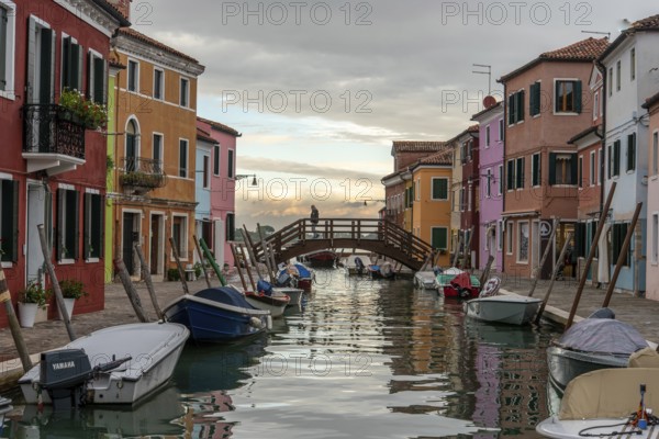 Colorful Houses at the Rio Pontinello on Burano Island, Venice, Italy, Europe