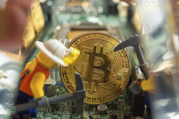 Asic farm mining for shiny golden bitcoin cryptocurrency