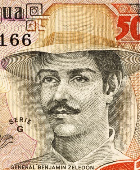 Benjamin Zeledon (1879-1912) on 5000 Gordobas 1985 Banknote from Nicaragua. Lawyer, politician and Nicaraguan military awarded the posthumous title of National Hero of Nicaragua