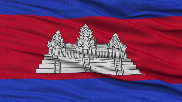 Closeup Cambodia Flag, Waving in the Wind, High Resolution