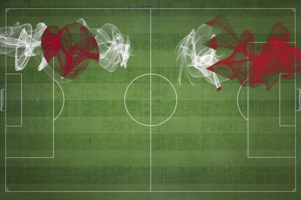 Japan vs Bahrain Soccer Match, national colors, national flags, soccer field, football game, Competition concept, Copy space