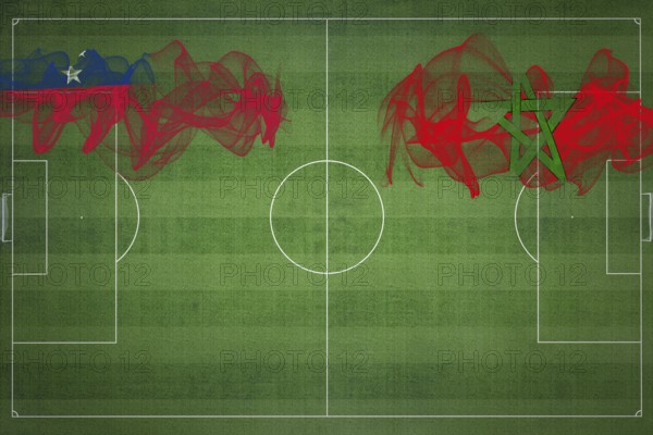 Samoa vs Morocco Soccer Match, national colors, national flags, soccer field, football game, Competition concept, Copy space
