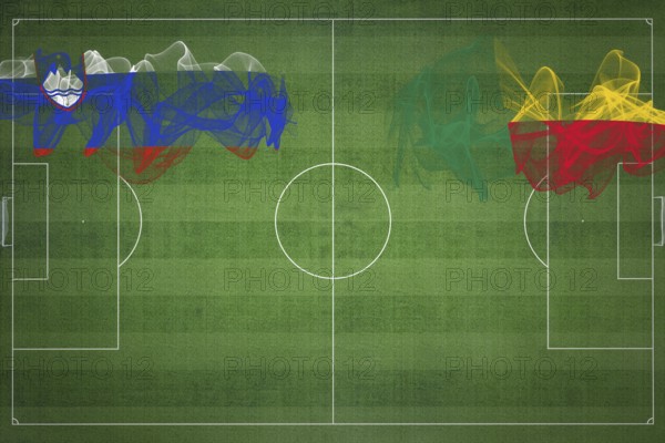 Slovenia vs Benin Soccer Match, national colors, national flags, soccer field, football game, Competition concept, Copy space