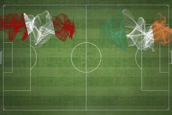 Peru vs Ireland Soccer Match, national colors, national flags, soccer field, football game, Competition concept, Copy space
