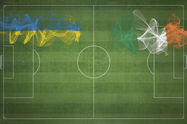 Rwanda vs Ireland Soccer Match, national colors, national flags, soccer field, football game, Competition concept, Copy space
