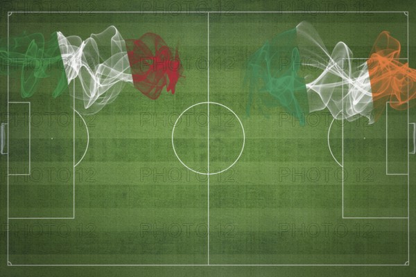 Italy vs Ireland Soccer Match, national colors, national flags, soccer field, football game, Competition concept, Copy space