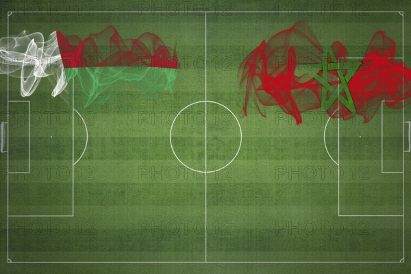 Madagascar vs Morocco Soccer Match, national colors, national flags, soccer field, football game, Competition concept, Copy space