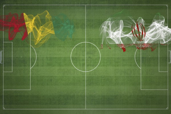 Guinea vs Iran Soccer Match, national colors, national flags, soccer field, football game, Competition concept, Copy space