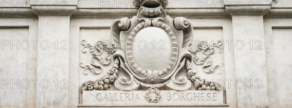 Rome, Italy, Galleria Borghese, Borghese Gallery building, symbol above the entrance of the museum, Europe
