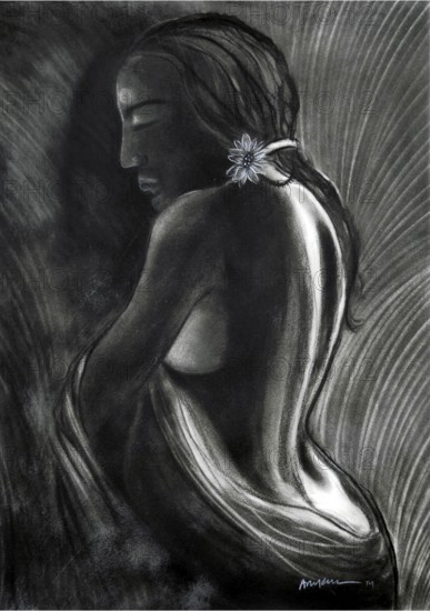 Nude woman charcoal drawing on paper, mumbai, maharashtra, india, asia