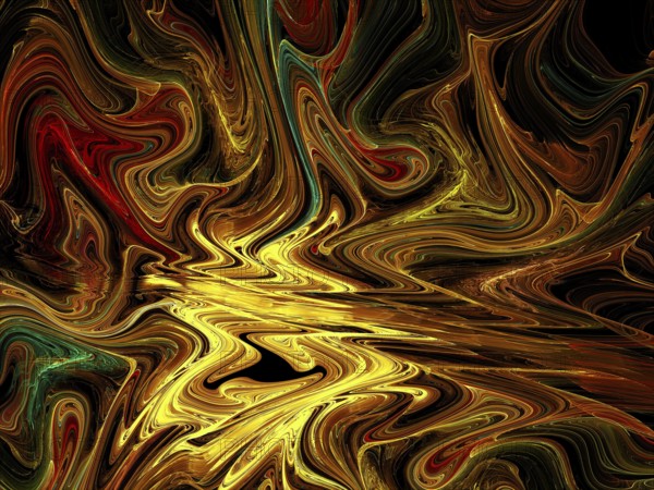 Modern golden wavy fractal background - digital marble. Abstract computer-generated image - backdrop or texture with marbleize effect. Creative illustration