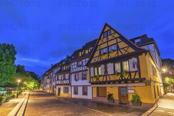 Colmar France, Colorful Half Timber House night city skyline