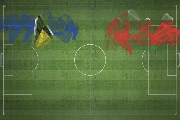 Saint Lucia vs Oman Soccer Match, national colors, national flags, soccer field, football game, Competition concept, Copy space