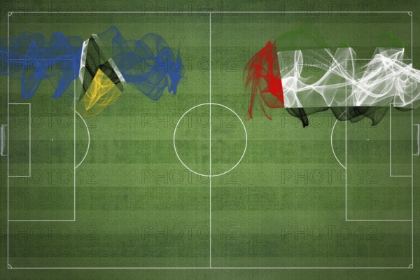 Saint Lucia vs United Arab Emirates Soccer Match, national colors, national flags, soccer field, football game, Competition concept, Copy space
