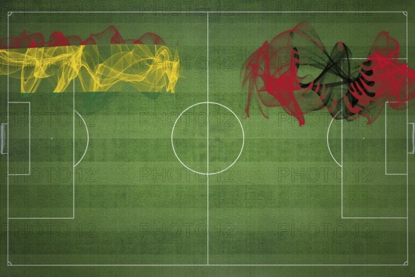 Bolivia vs Albania Soccer Match, national colors, national flags, soccer field, football game, Competition concept, Copy space