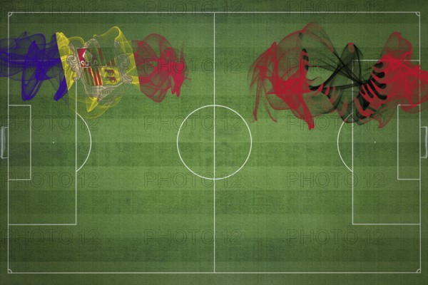 Andorra vs Albania Soccer Match, national colors, national flags, soccer field, football game, Competition concept, Copy space