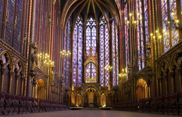 Illuminated interior of the Sainte Chapelle, Paris, France Paris, France, Europe