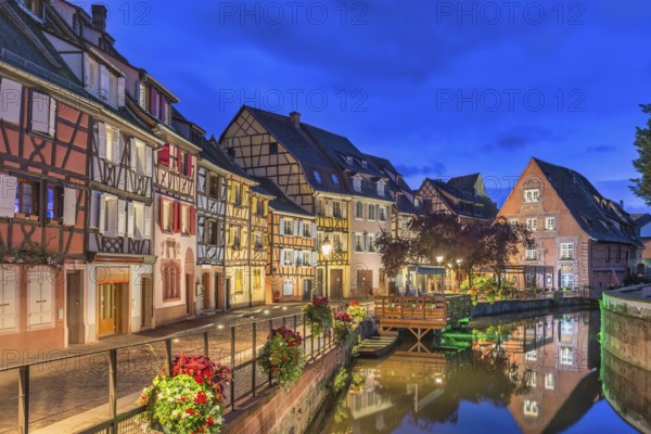 Colmar France, Colorful Half Timber House night city skyline