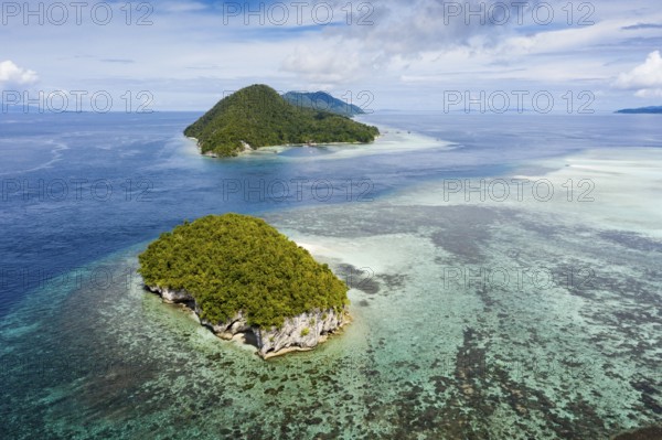 Aerial view of Cape Kri and Koh Island, Raja Ampat, West Papua, Indonesia, Asia