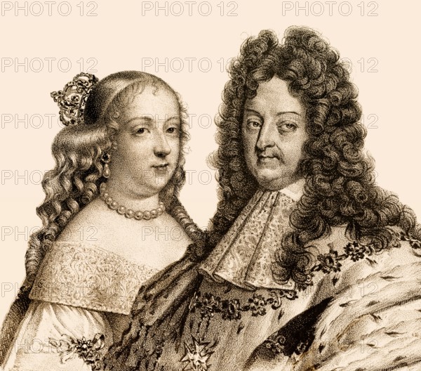 Louis XIV, 1638-1715, Louis the Great, Sun King, Ludwig XIV., King of France and his first wife, Maria Theresa of Spain, Marie-Thérèse, Maria Theresia María Teresa, 1638-1683, Queen of France and Navarre
