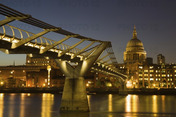 Cityscape of London at blue hour with St Paul's Cathedral, England London, England