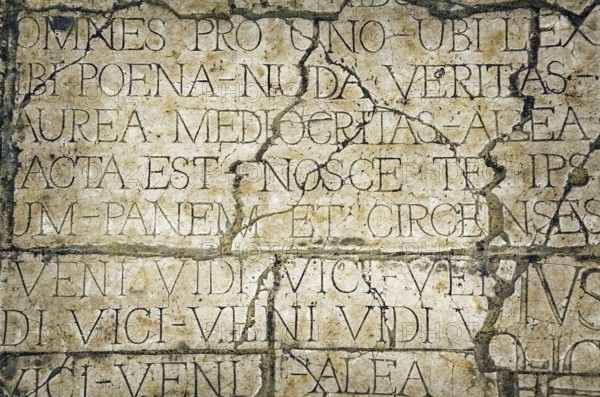 Background of Old Cracked Wall with Latin Inscriptions Nessebar, Bulgaria, Europe