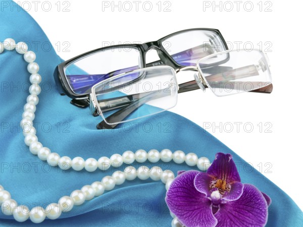 Pair of modern stylish eyeglasses against white background