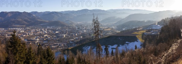 View over a landfill to the city of Leoben, panoramic view, Leoben, Styria, Austria, Europe