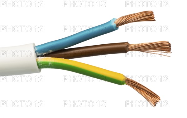 Exposed cables and wires. Studio shot white isolated