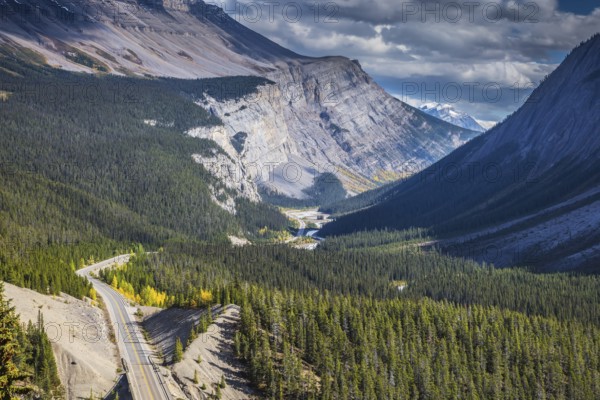 Scenic magnificent canyon on a sunny autumn day. Canyoning excellent highway passes. Canadian Rockies, Banff National Park