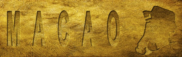 Macao Map and Text on Grunge Gold Texture