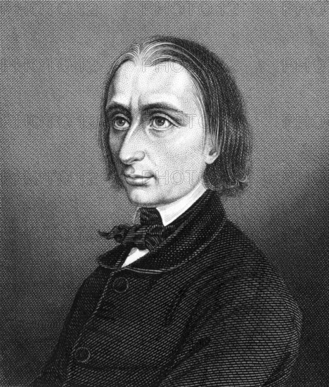 Franz Liszt (1811-1886) on engraving from 1859. Hungarian composer, pianist, conductor and teacher. Engraved by unknown artist and published in Meyers Konversations-Lexikon, Germany, 1859, Europe