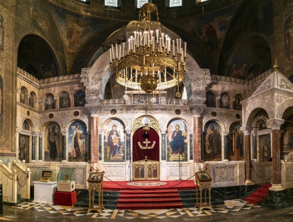 Sofia, Bulgaria, 30 October, 2022: interior view of the main altar in the central dome of the Alexander Nevsky Cathedral in Sofia, Europe