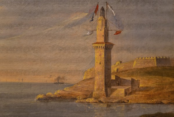 View of the signal tower and the Peraires tower, Joan Mestre Bosch, 1848, oil on canvas, Museu de Mallorca, Palma, Majorca, Spain, Europe