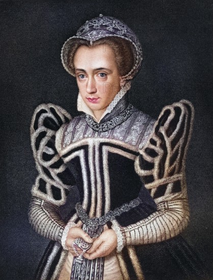 Queen Mary aka Mary Tudor aka Bloody Mary 1516-1558, First Queen to rule England in her own right. From the book Lodges British Portraits, published in 1823, Historical, digitally restored reproduction from a 19th century original, Record date not stated
