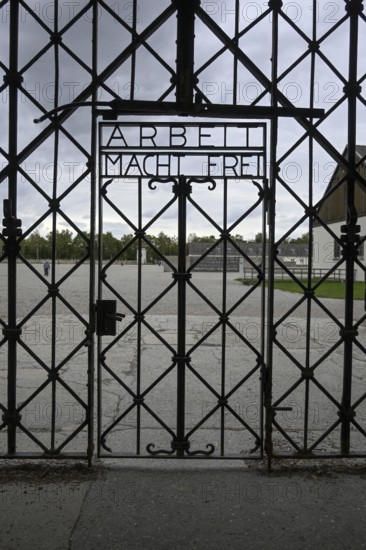 Tor tor with lettering Arbeit macht frei, former Dachau concentration camp, now a concentration camp memorial, Dachau near Munich, Bavaria, Germany, Europe