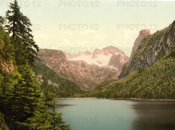 Gosausee and Dachstein, Austria, c. 1890, Historic, digitally restored reproduction from a 19th century original, Lake Gosau and Dachstein, Austria, c. 1890, Historic, digitally restored reproduction from a 19th century original, Europe