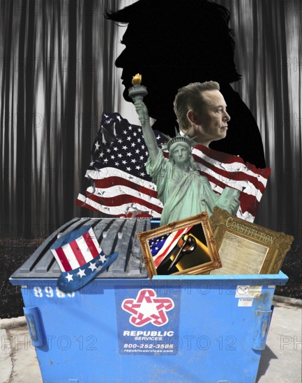 Symbolic image, Constitution, Justice, Statue of Liberty worthless, Trump and Musk world division, Trump and Musk circle around each other, Delusion of deals and tariffs, US democracy in danger, EU and Germany under political pressure, Industry, Donald Trump, Tariff threats, Elon Musk, Mark Zuckerberg, social networks, fake news, rights broken, hate, hate speech, DSG Digital Services Act, re-election, USA, politics, announcements, vendetta, wanted dictator, Republicans, US electoral system, global threat, lies, 2nd term, global strain, Ukraine, US democracy in danger, Donald Trump, Donald Trump, Donald Trump, Donald Trump, Donald Trump, Donald Trump. term, global burden, Ukrainian war, White House storm, Europe