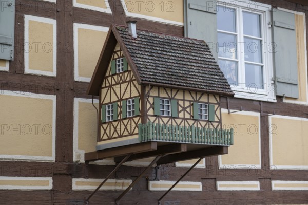 Model of a half-timbered house on a residential building from around 1700, Vordere Priestergasse 7, Dinkelsbühl, Bavaria, Germany, Europe