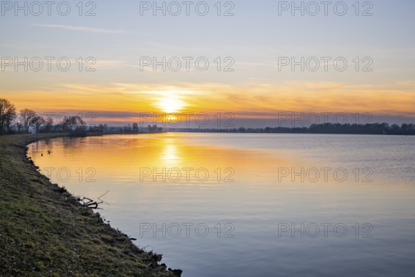 Ladscape of a sunset at the Danube river shore, Wörth an der Donau, Regensburg, Upper Palatinate, Bavaria, Germany, Europe