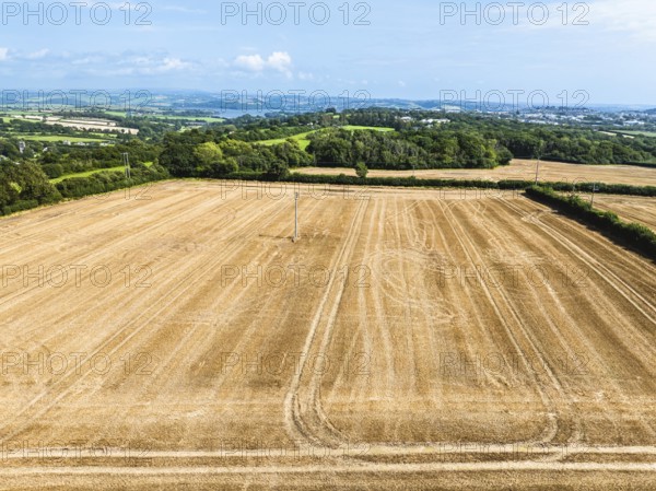 Cornwall Fields and Farms from a drone, River Tamar, Plymouth, England, United Kingdom, Europe