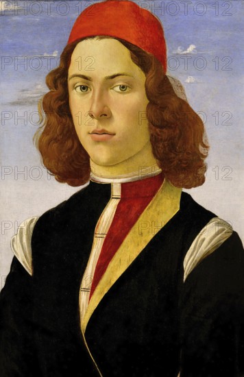 Bildnis eines jungen Mannes (ca. 1480-1485), portrait of a young man, Painting by Sandro Botticelli (1 March 1445, 1510), one of the most important Italian painters and draughtsmen of the early Renaissance, Historic, digitally restored reproduction from an original, Record date not stated