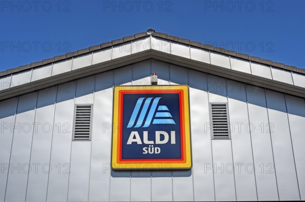 Façade and logo of Aldi Süd in Sonthofen, Allgäu, Swabia, Bavaria, Germany, Europe