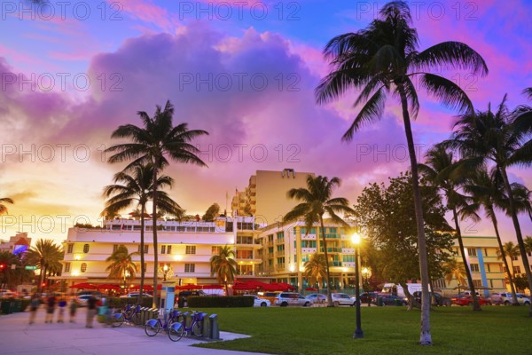 Miami Beach South Beach sunset in Ocean Drive Florida Art Deco